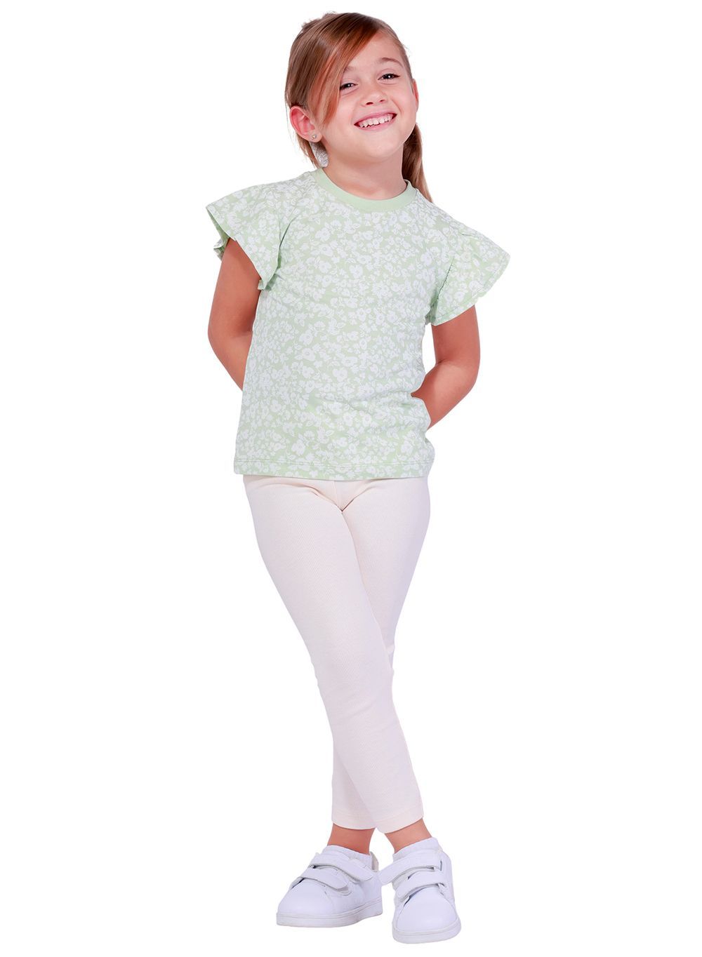 Nuego - Girls Ruffle Sleeves Cotton Top - Green