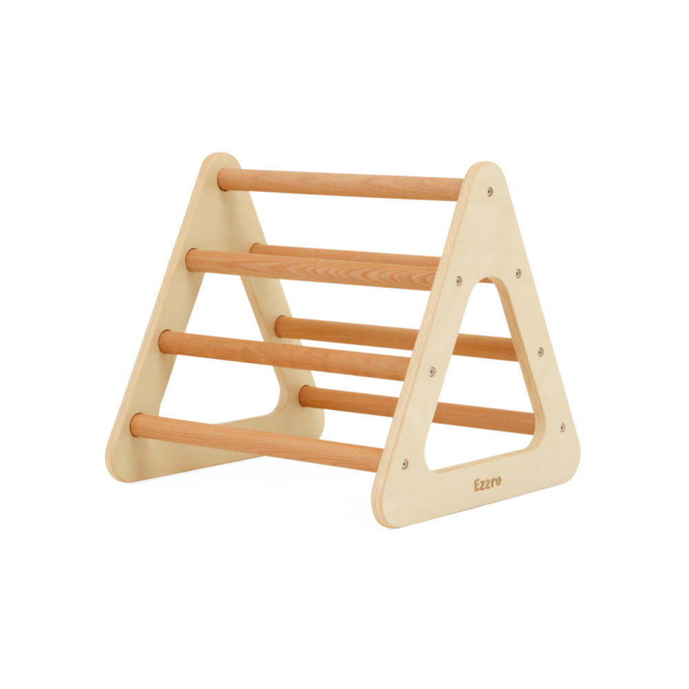 Ezzro - Pikler Triple Slide Triangle With Toddler Climb Pikler - Natural