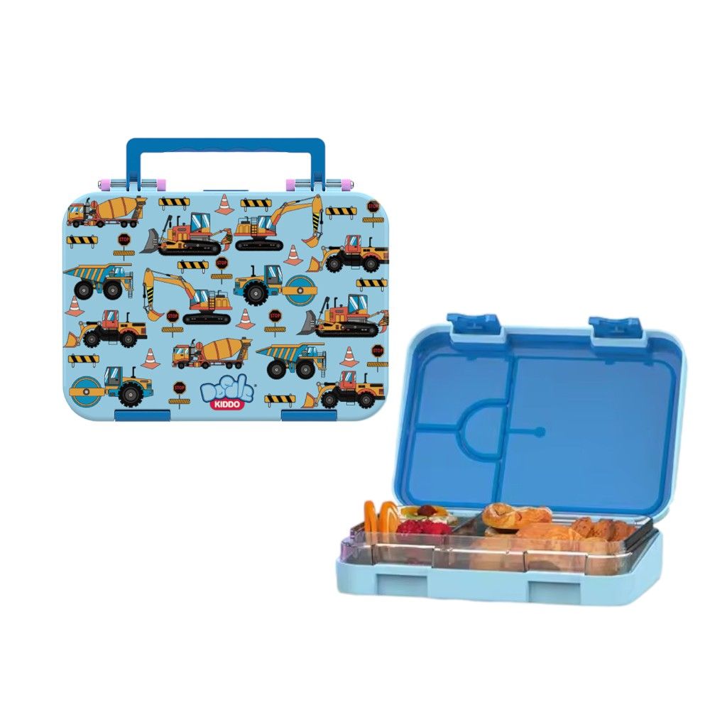 Doodle Kiddo - Cars And Truck 4 Compartment Bento Lunch Box - Blue