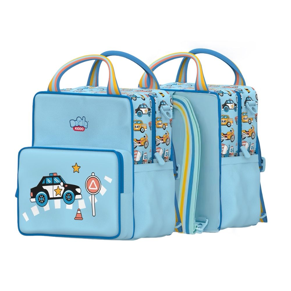 Doodle Kiddo - 2-in-1 Cars And Trucks Backpack Lunch Bag - Blue