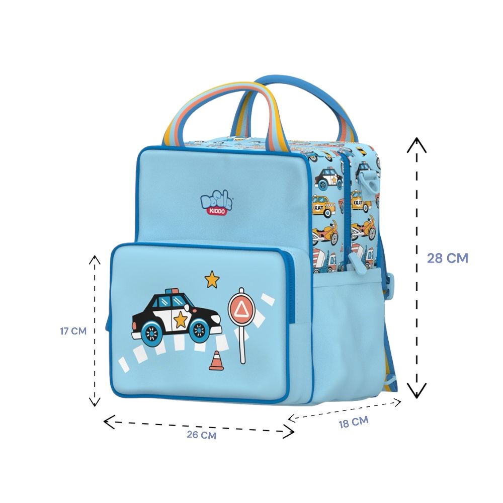 Doodle Kiddo - 2-in-1 Cars And Trucks Backpack Lunch Bag - Blue