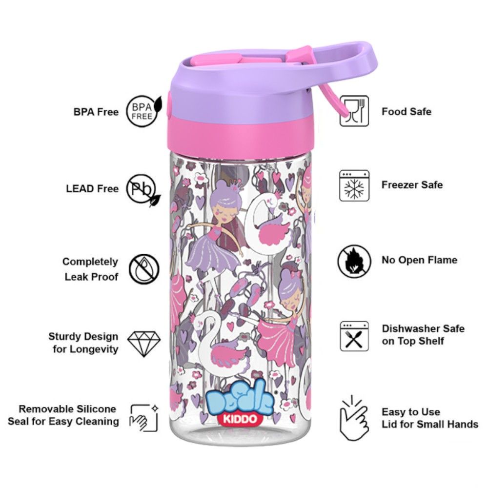 Doodle Kiddo - Ballerina Themed Water Bottle With Spray - 420 ml