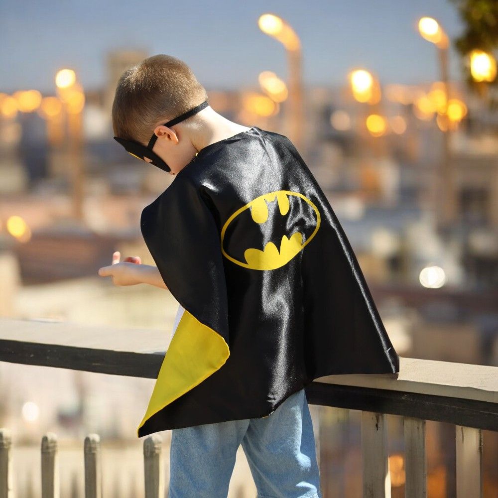 Doodle Kiddo - Batman Cape And Mask Halloween Costume - Black/Yellow