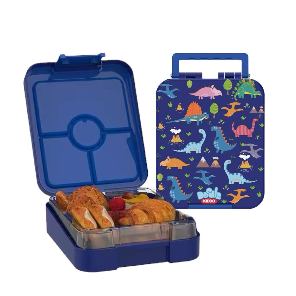 Doodle Kiddo - Dinosaur Bento Lunch Box With 4 Compartment - Blue