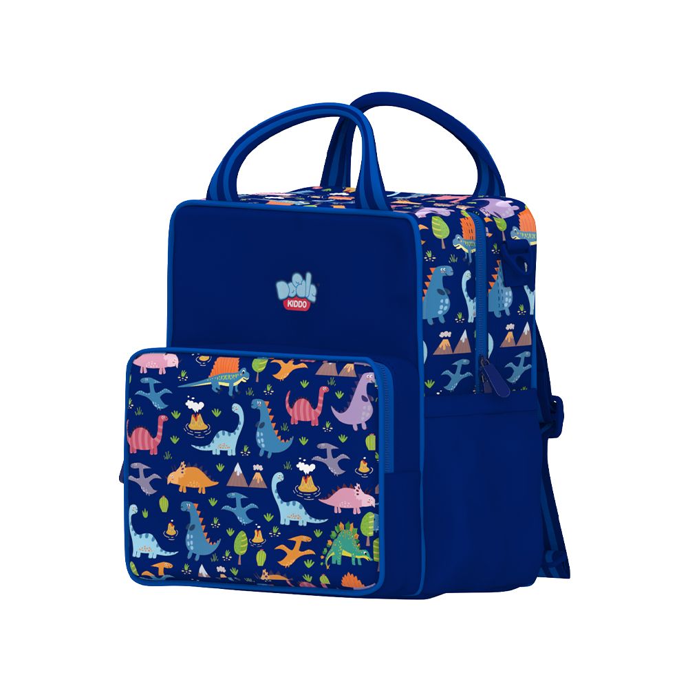 Doodle Kiddo - 2-in-1 Dinosaur Themed Backpack Lunch Bag - Blue