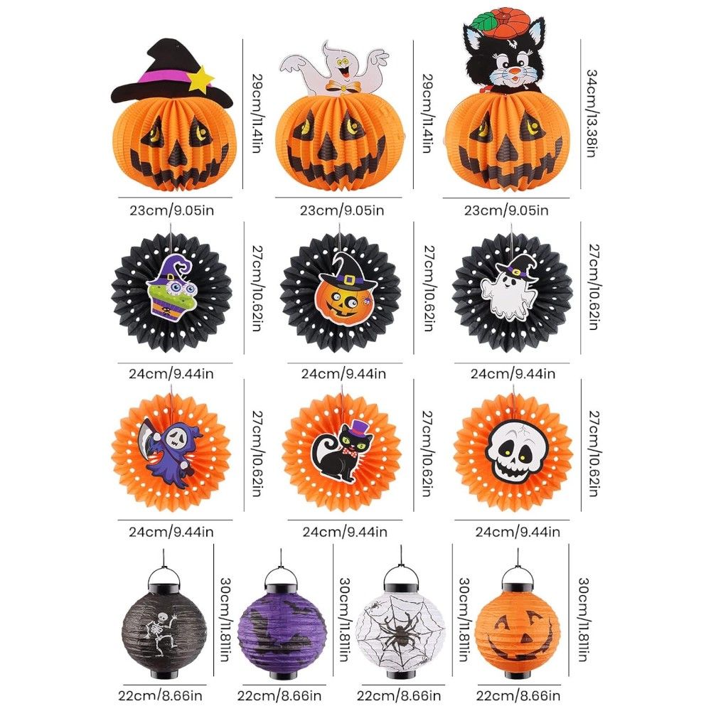 Doodle Kiddo - Halloween Paper Lanterns Hanging Decorations - Pack of 13