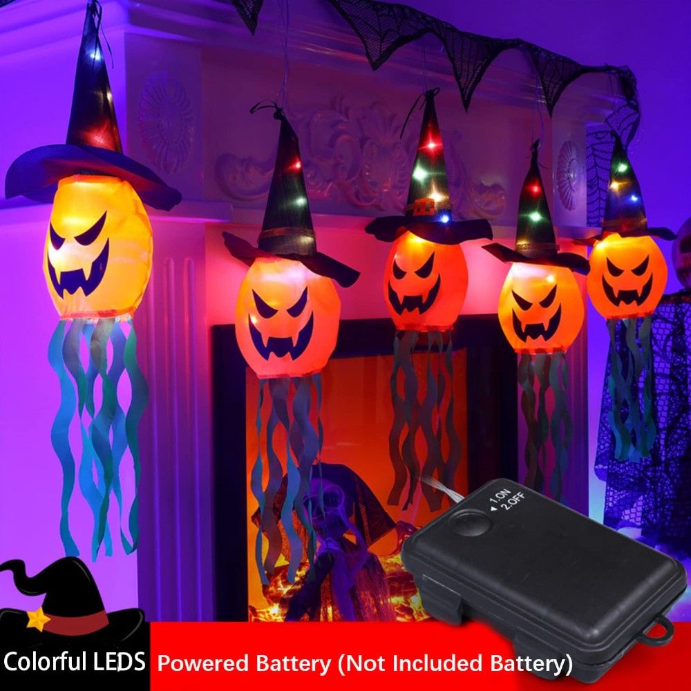 Doodle Kiddo - Witch Hat LED Pumpkin Lantern Lights - Pack of 5