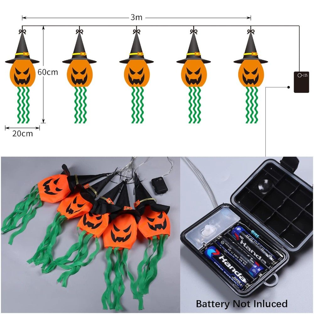 Doodle Kiddo - Witch Hat LED Pumpkin Lantern Lights - Pack of 5