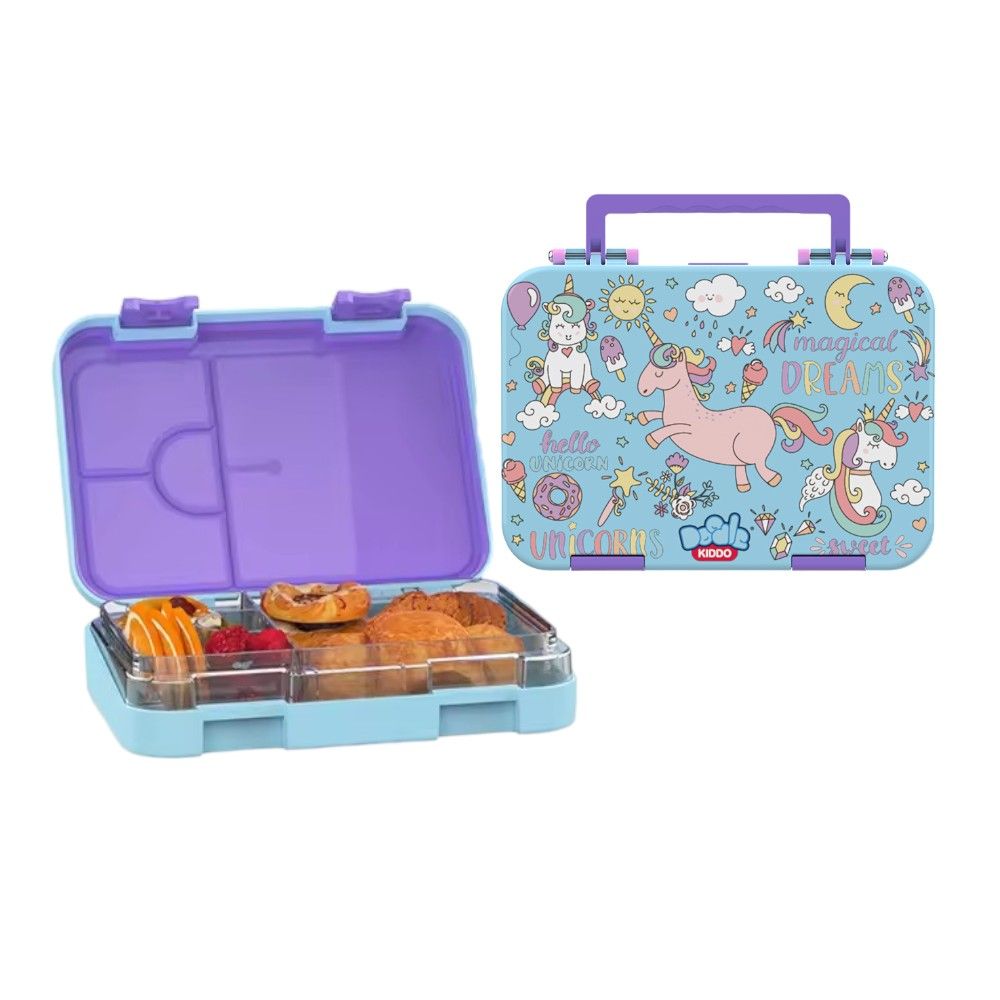 Doodle Kiddo - Unicorn 4 Compartment Bento Lunch Box - Blue