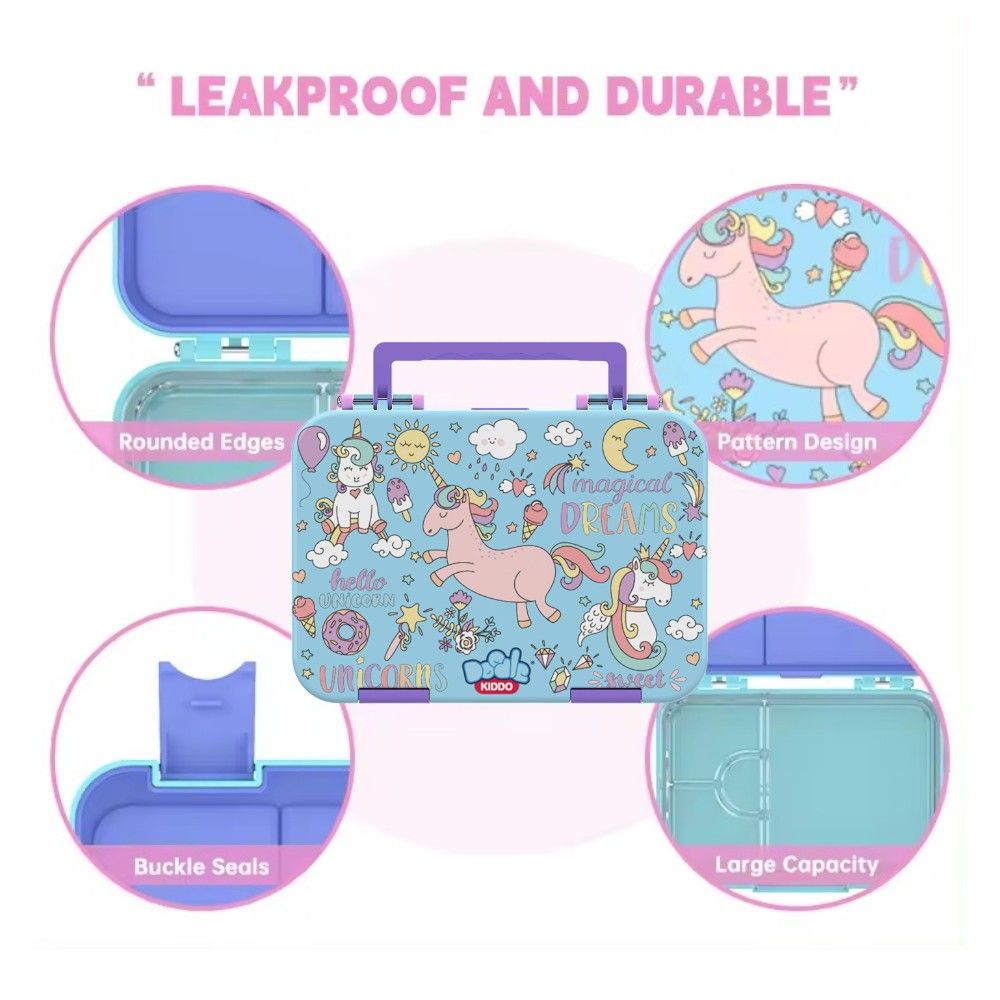 Doodle Kiddo - Unicorn 4 Compartment Bento Lunch Box - Blue