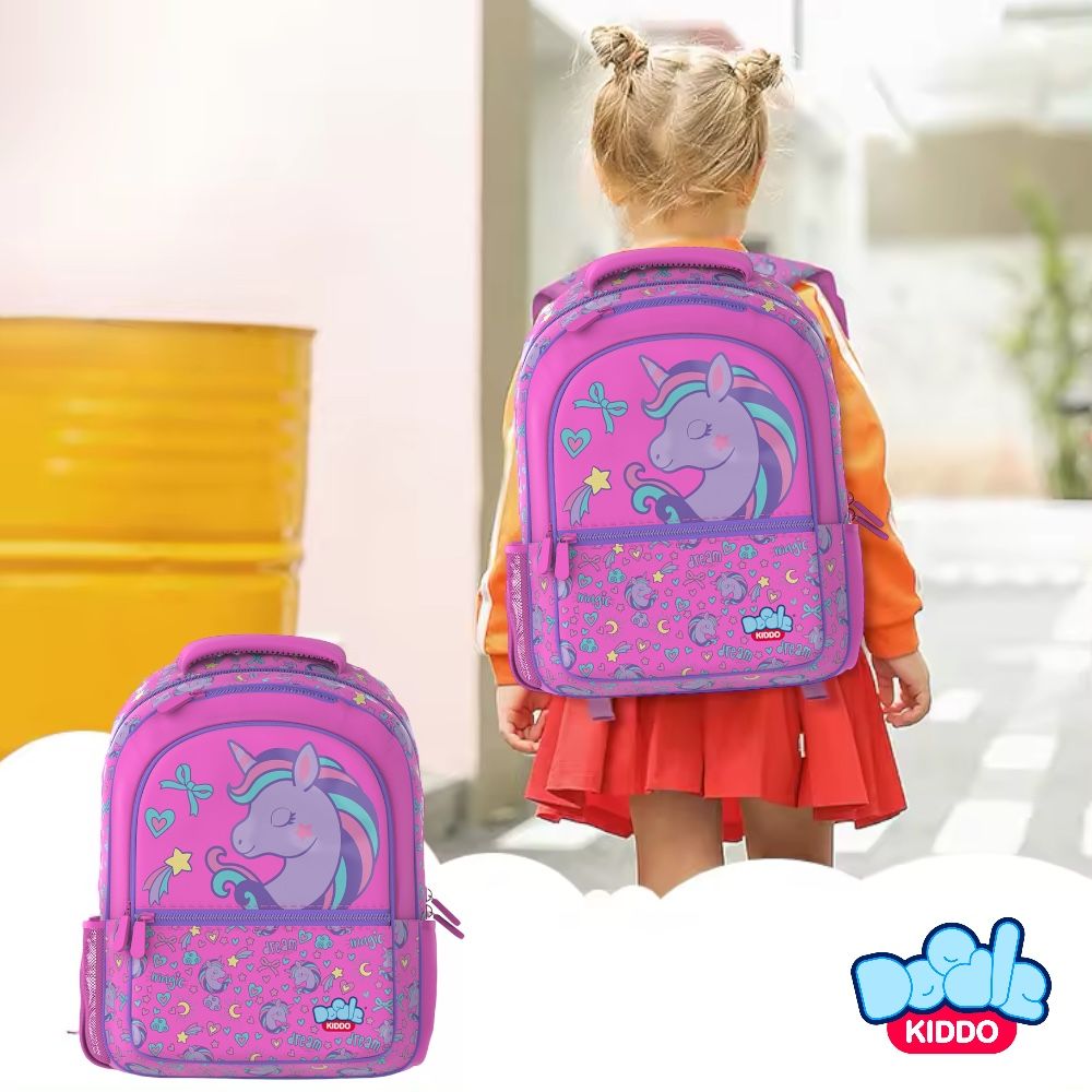 Doodle Kiddo - Unicorn Themed School Backpack - Pink - 16.5-inch