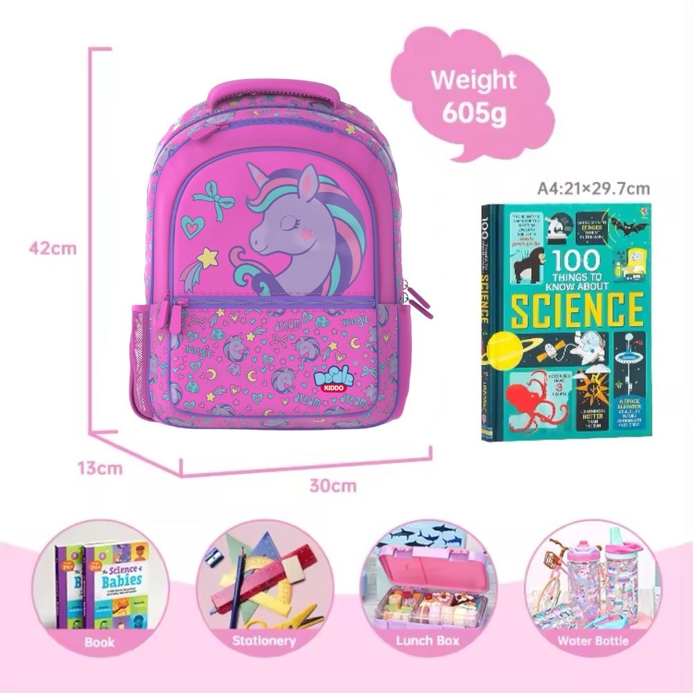 Doodle Kiddo - Unicorn Themed School Backpack - Pink - 16.5-inch