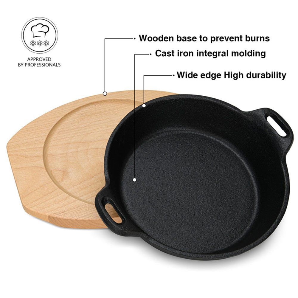 Fissman - Cast Iron Pan With Wooden Tray - Black - 18x4.4 cm