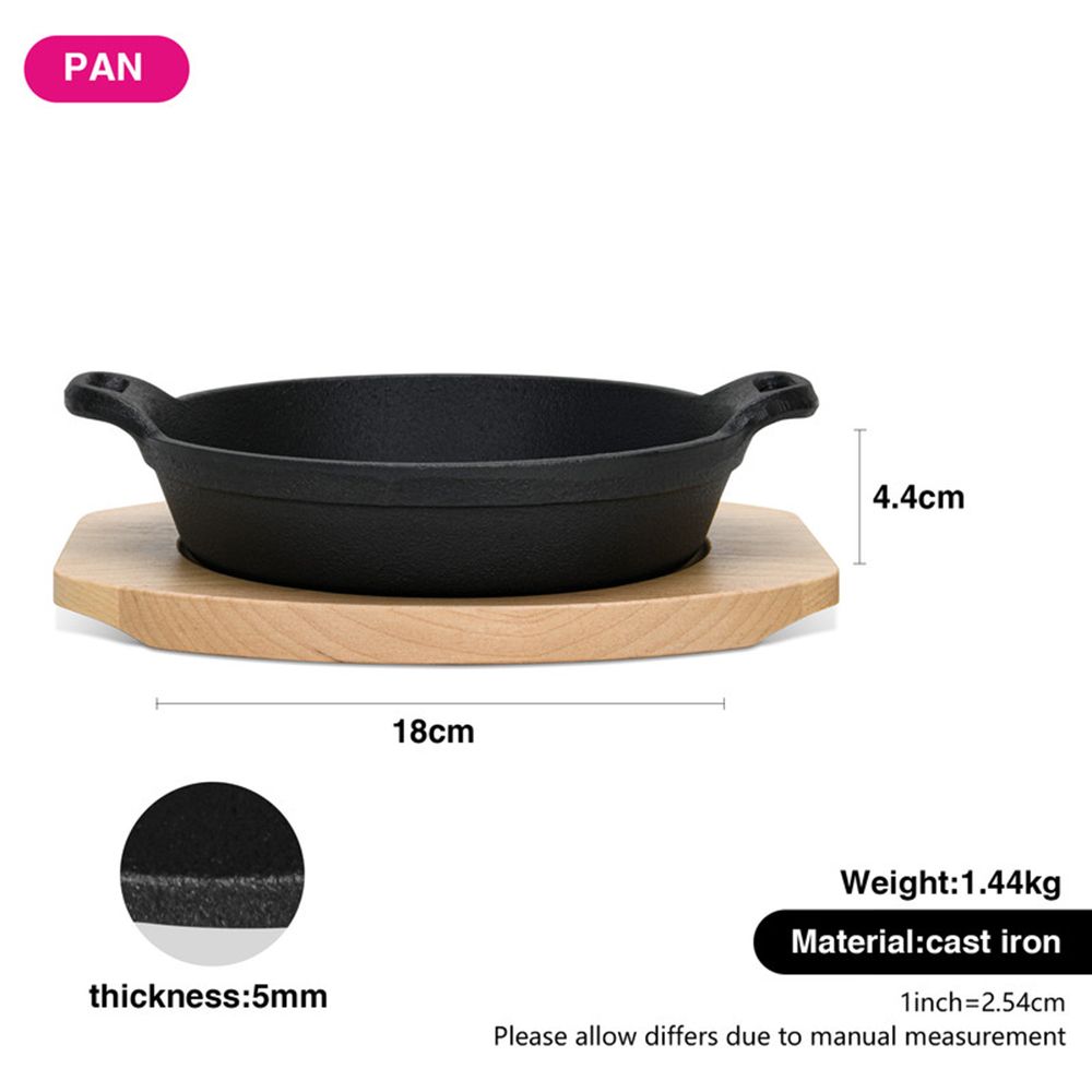 Fissman - Cast Iron Pan With Wooden Tray - Black - 18x4.4 cm