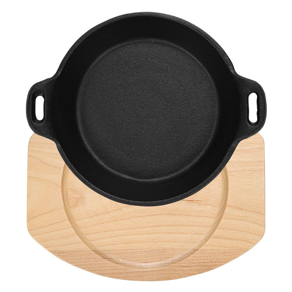 Fissman - Cast Iron Pan With Wooden Tray - Black - 18x4.4 cm