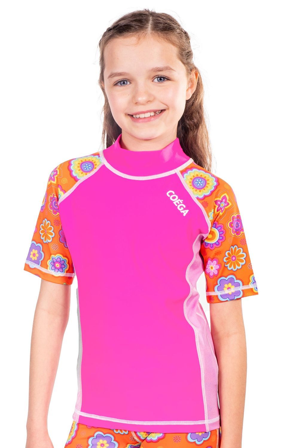 Coega Sunwear - Girl's Short Sleeves Rash Guard - Pink Orange Groovy