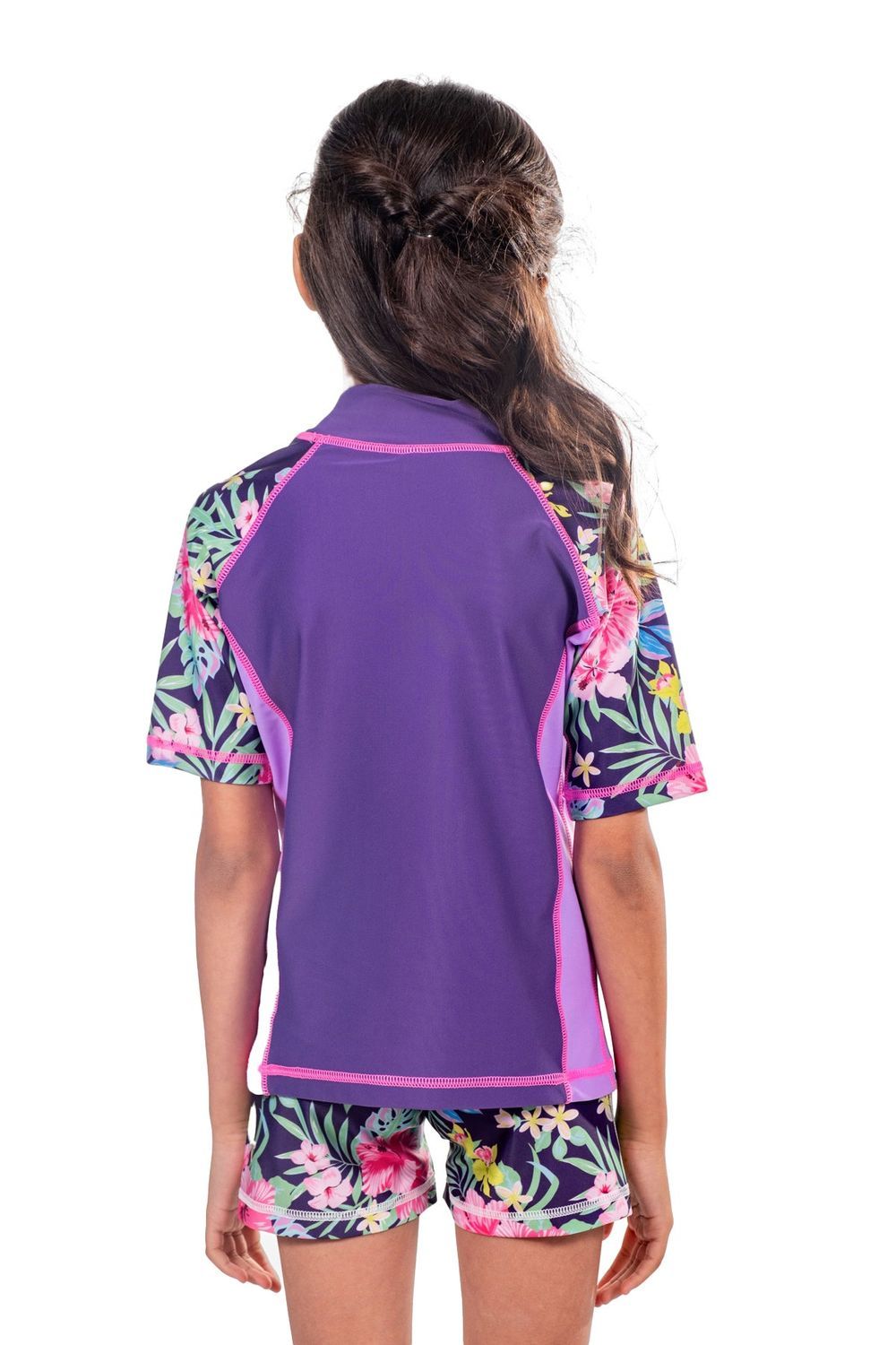 Coega Sunwear - Girl's Short Sleeves Rash Guard - Purple Blue Tropical