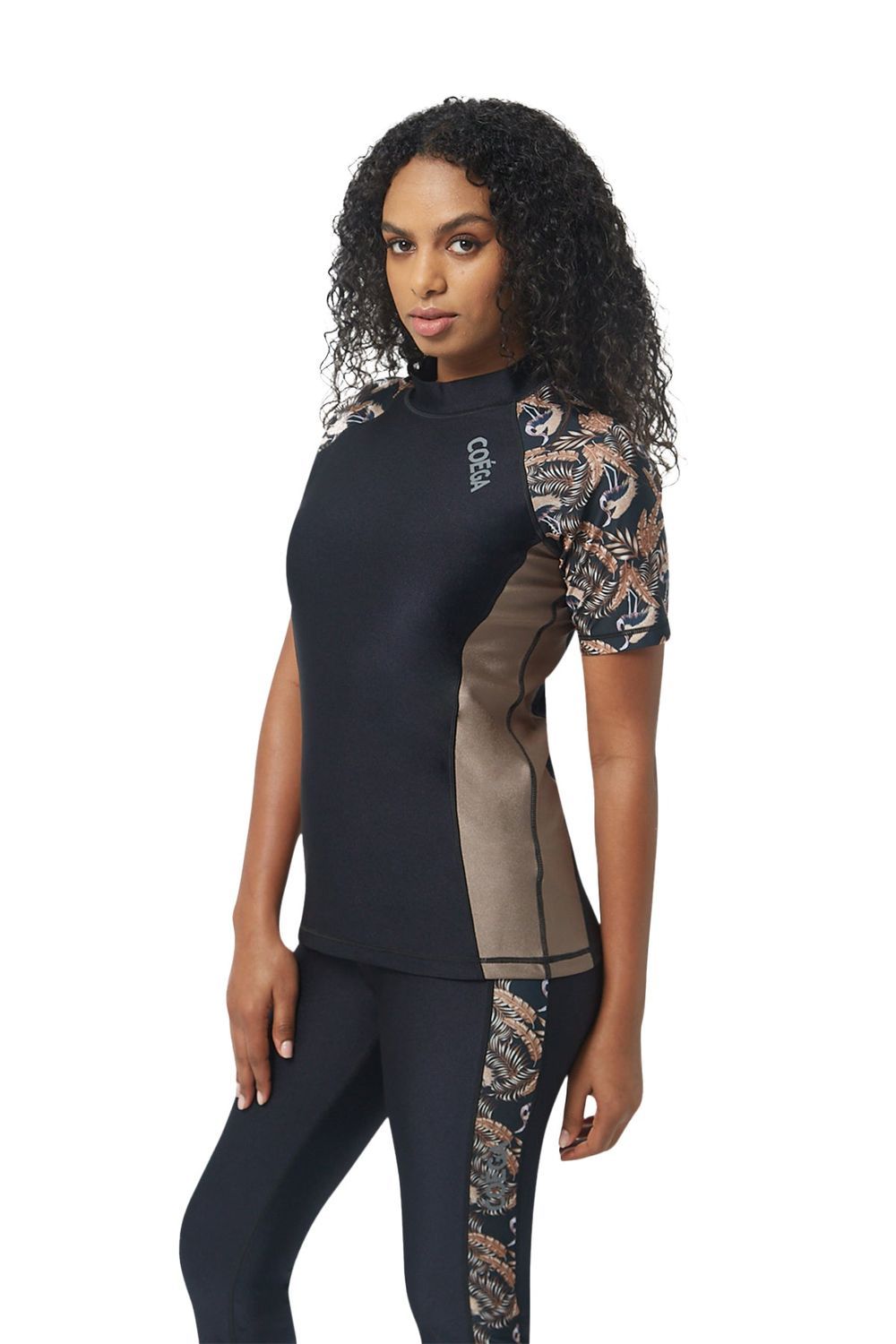 Coega Sunwear - Ladies Short Sleeves Rashguard - Nero Golden Flamingo