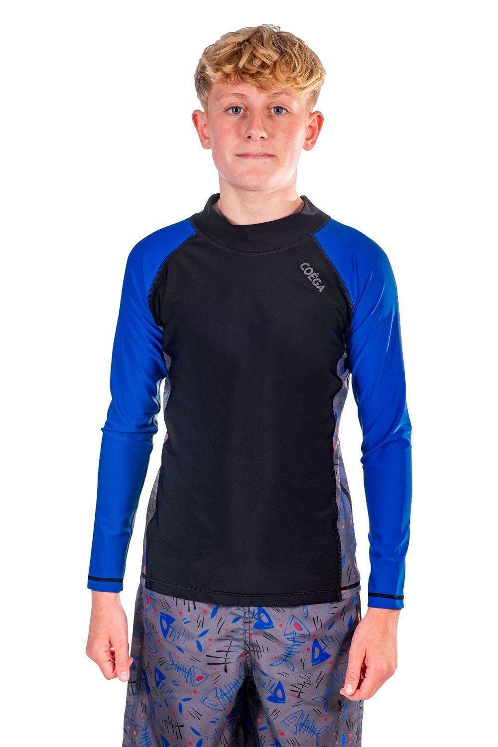 Coega Sunwear - Boy's Long Sleeve Rashguard - Blue Black Fish