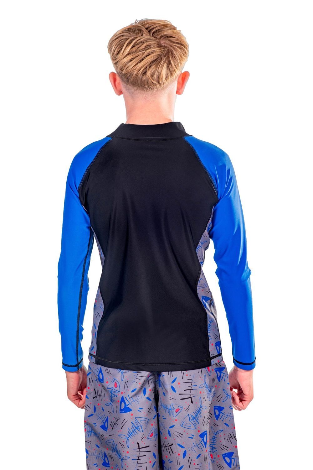 Coega Sunwear - Boy's Long Sleeve Rashguard - Blue Black Fish