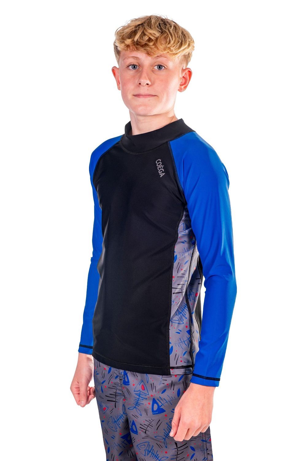 Coega Sunwear - Boy's Long Sleeve Rashguard - Blue Black Fish