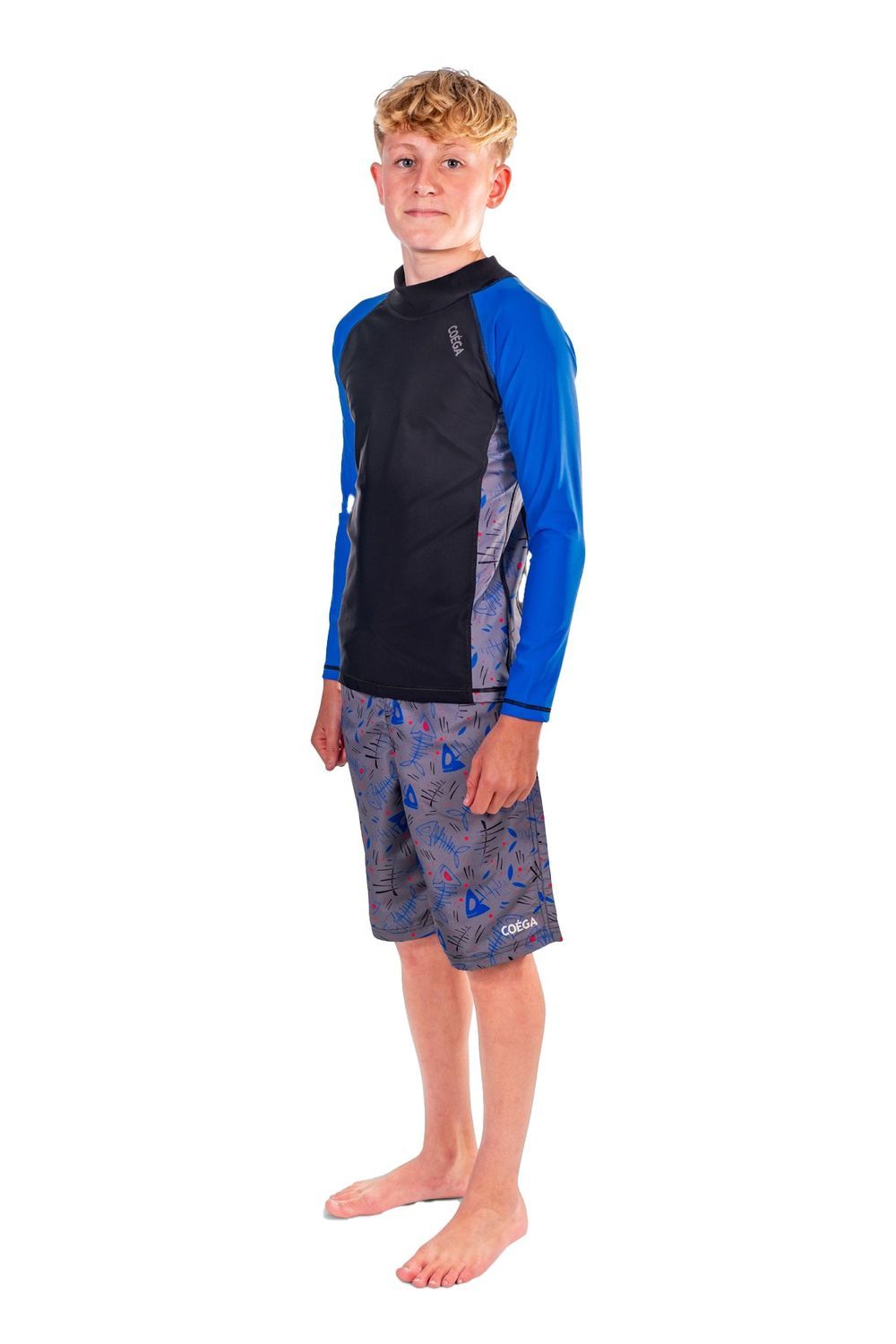 Coega Sunwear - Boy's Long Sleeve Rashguard - Blue Black Fish