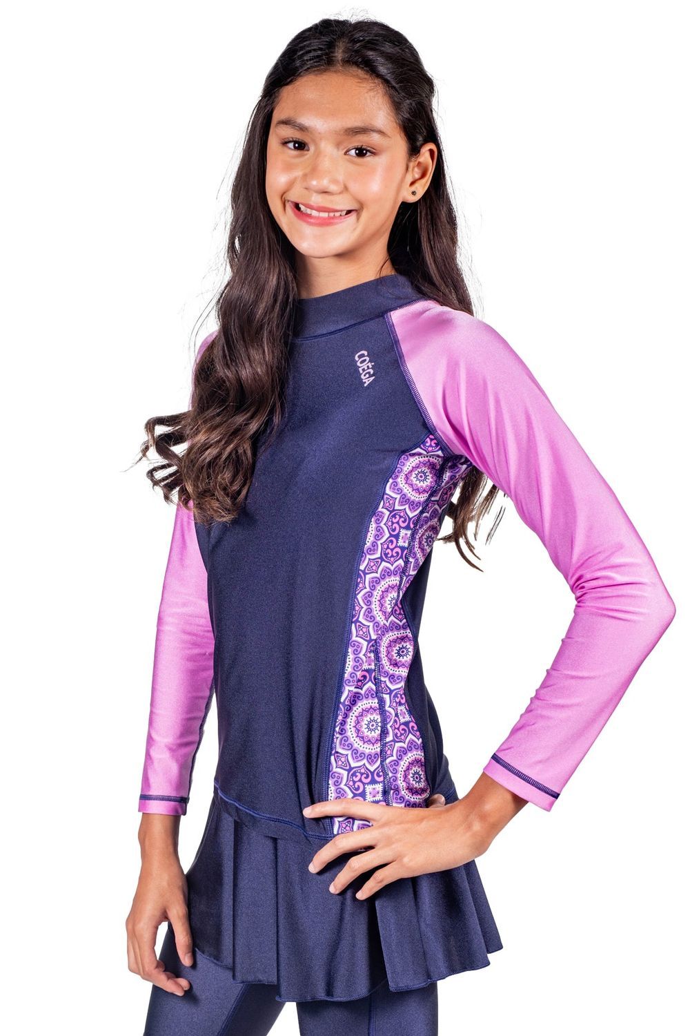 Coega Sunwear - Girl's Long Sleeves Rash Guard - Blue Pink Mandala