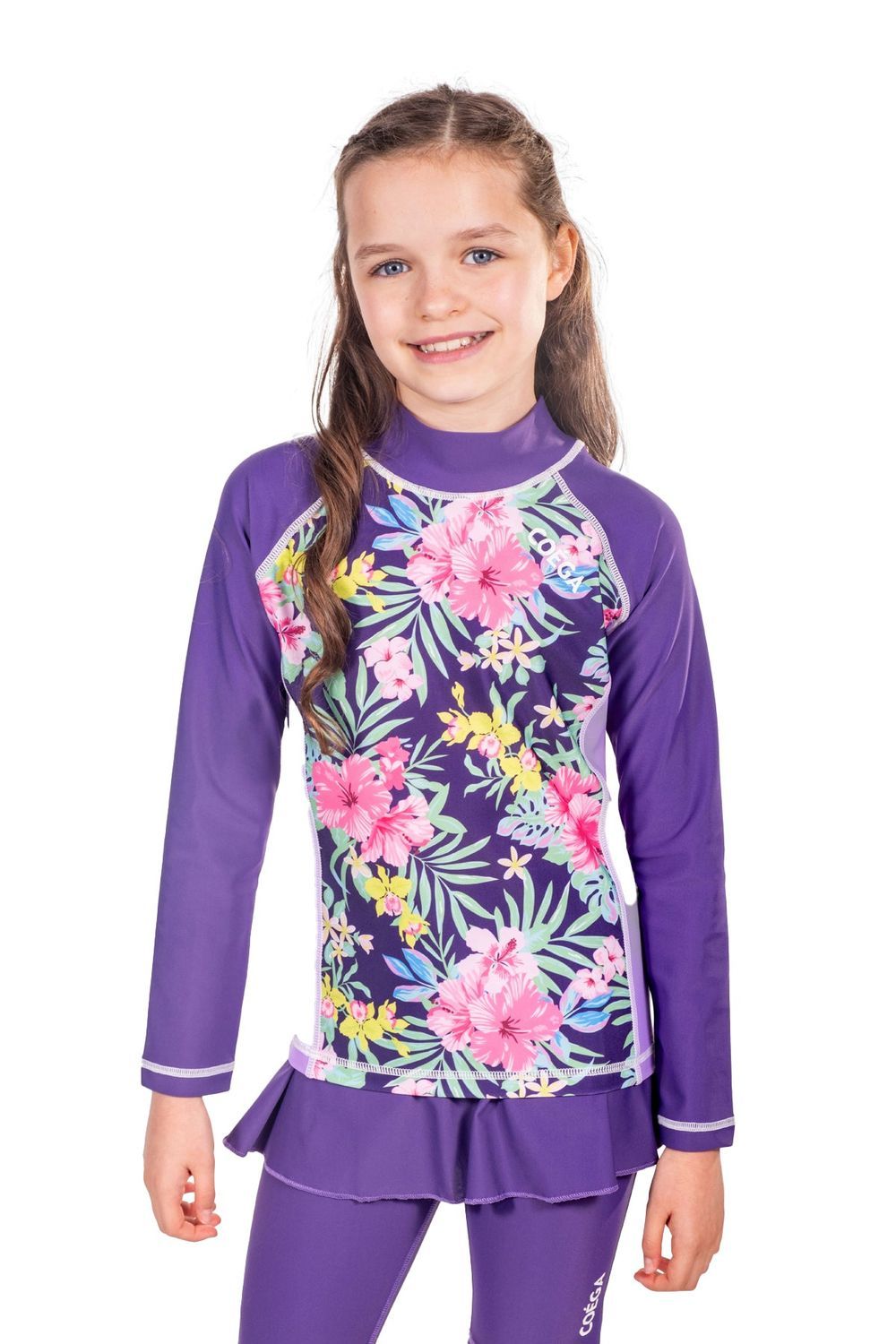 Coega Sunwear - Girl's Long Sleeves Rash Guard - Purple Blue Tropical