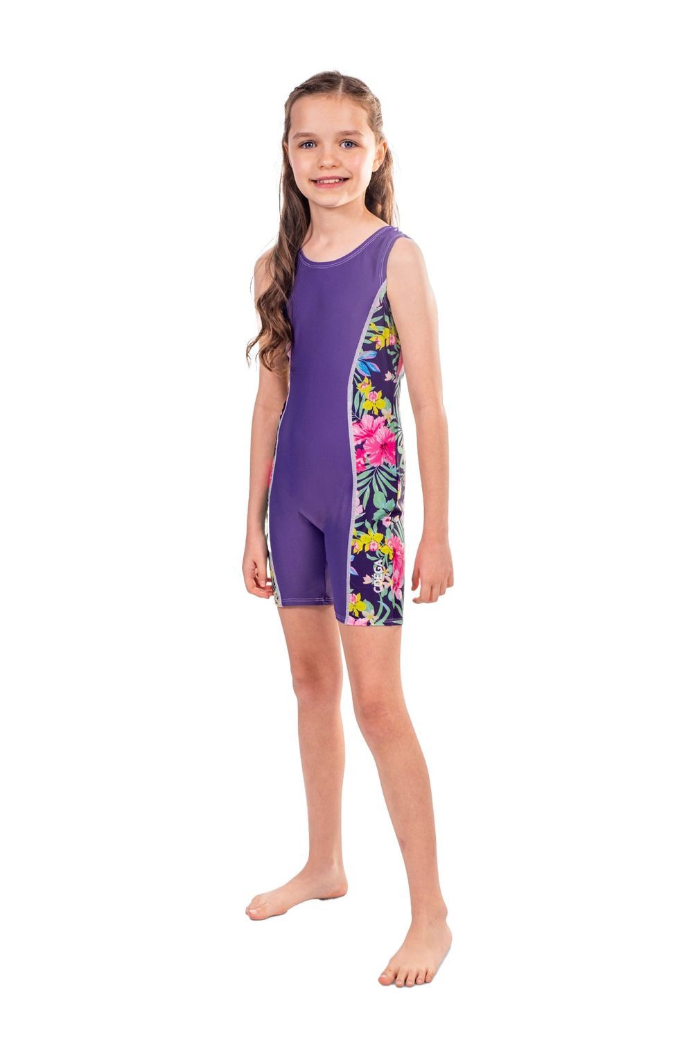 Coega Sunwear - Girl's Shortie Swimsuit - Purple Blue Tropical