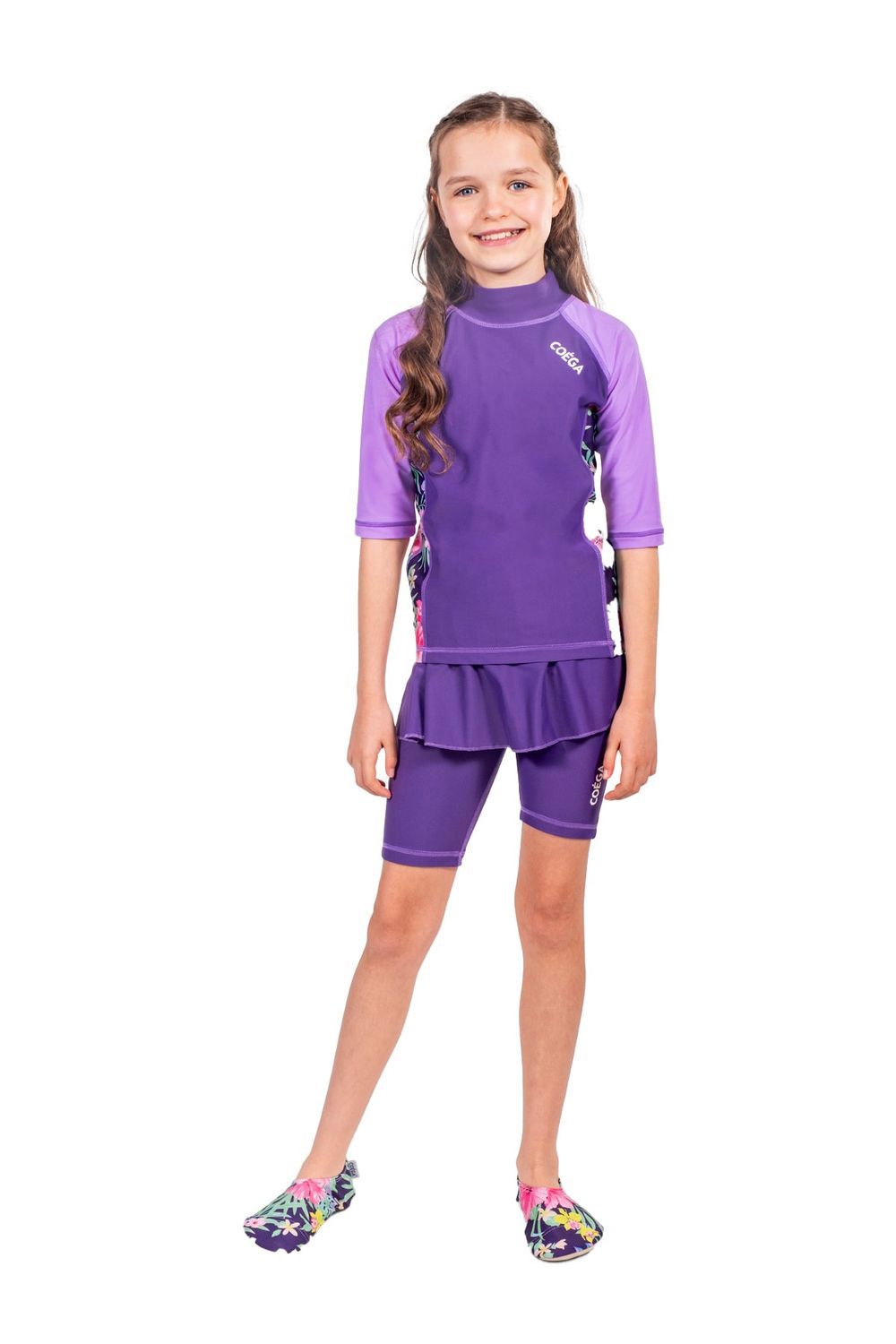 Coega Sunwear - Girl's Short Swim Skirt - Purple Blue Tropical