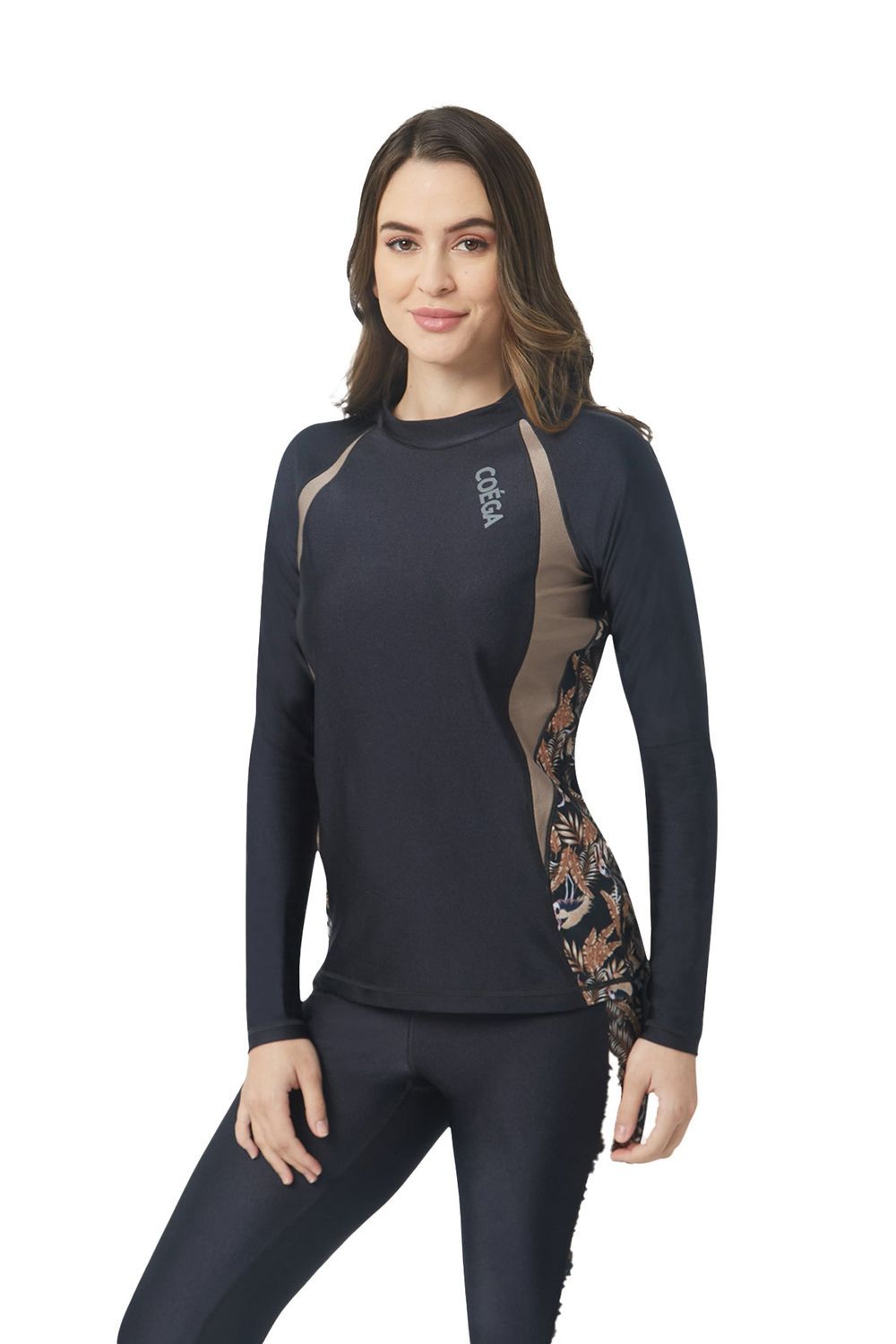 Coega Sunwear - Ladies Long Sleeves Rashguard - Nero Golden Flamingo