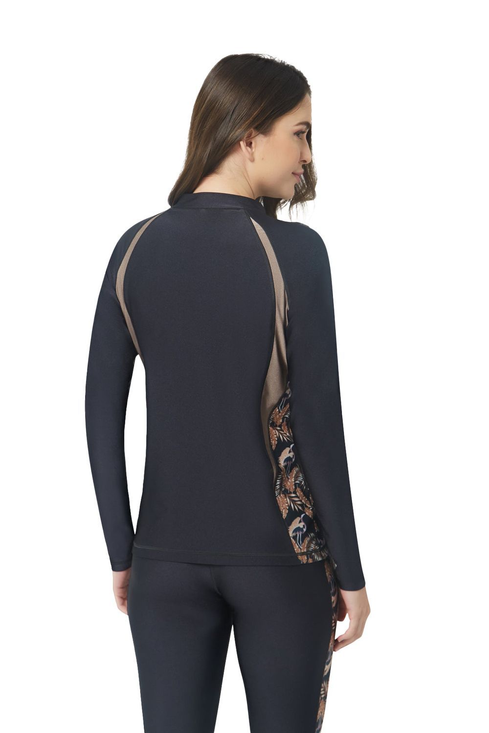 Coega Sunwear - Ladies Long Sleeves Rashguard - Nero Golden Flamingo