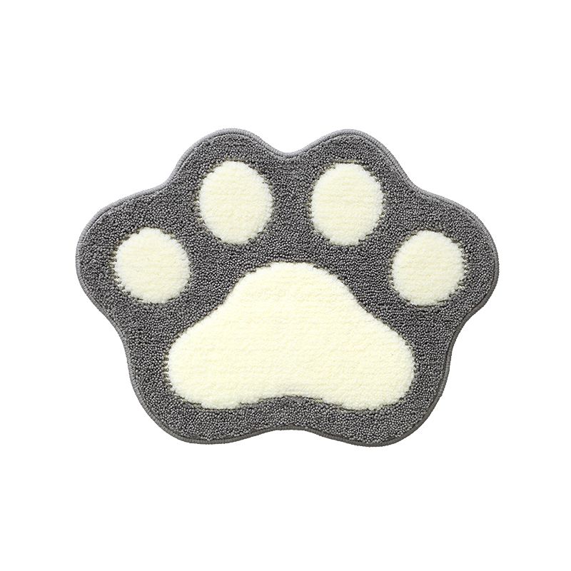 Mei Stylish - Plush Non Slip Bathroom Mat - Paw - Grey/White - 45x60cm