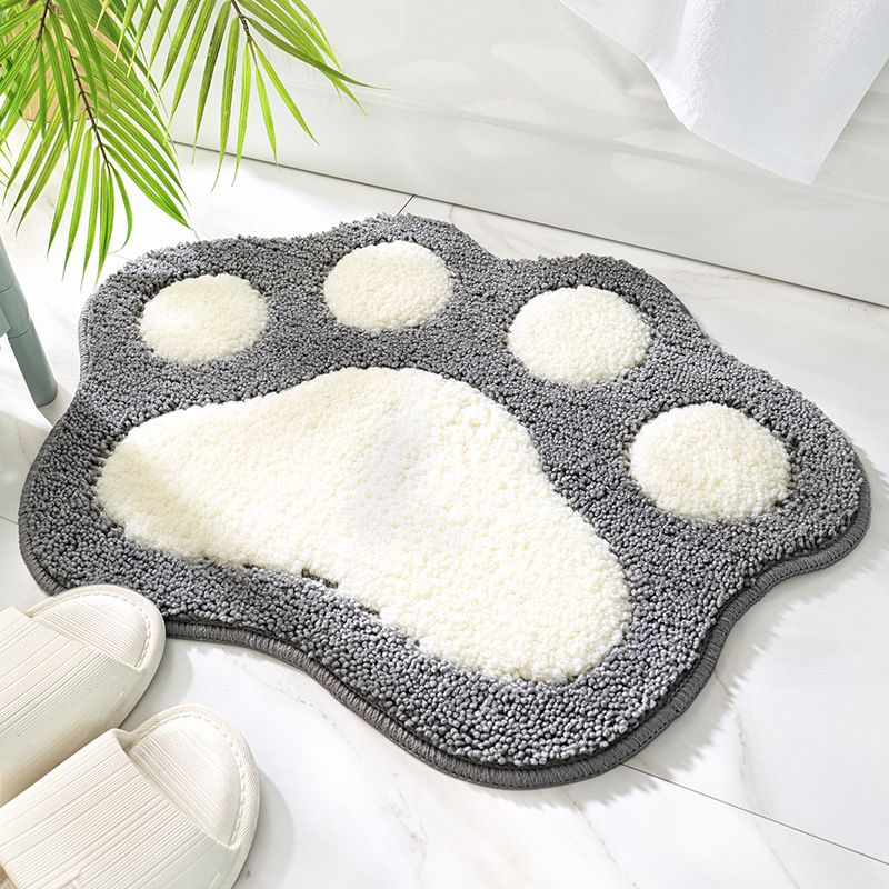 Mei Stylish - Plush Non Slip Bathroom Mat - Paw - Grey/White - 45x60cm