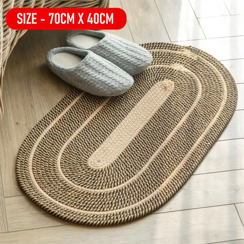 Mei Stylish - Hand Woven Jute Tassel Door Mat - Brown - 70x40cm