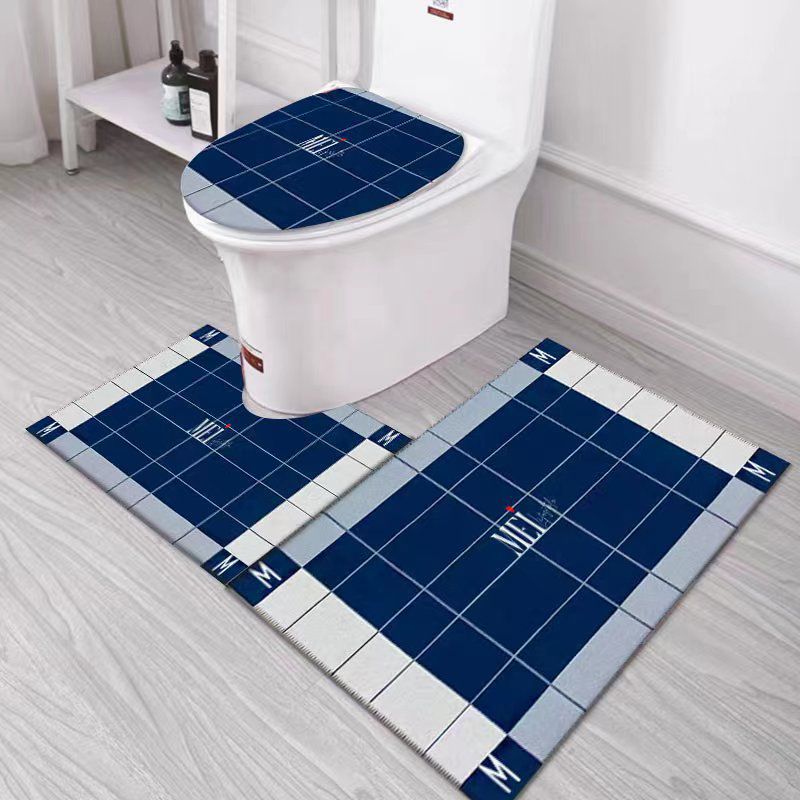 Mei Stylish - Non-Slip Bathroom Rug Set - Blue - 3 Pcs