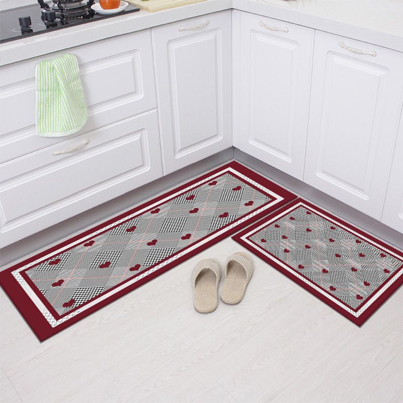 Mei Stylish - Non-Slip Kitchen Floor Mat Set - Red/Grey - 2 Pcs