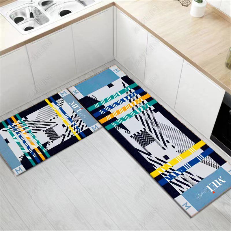 Mei Stylish - Non Slip Bottom Kitchen Mats - Light Blue - Pack of 2