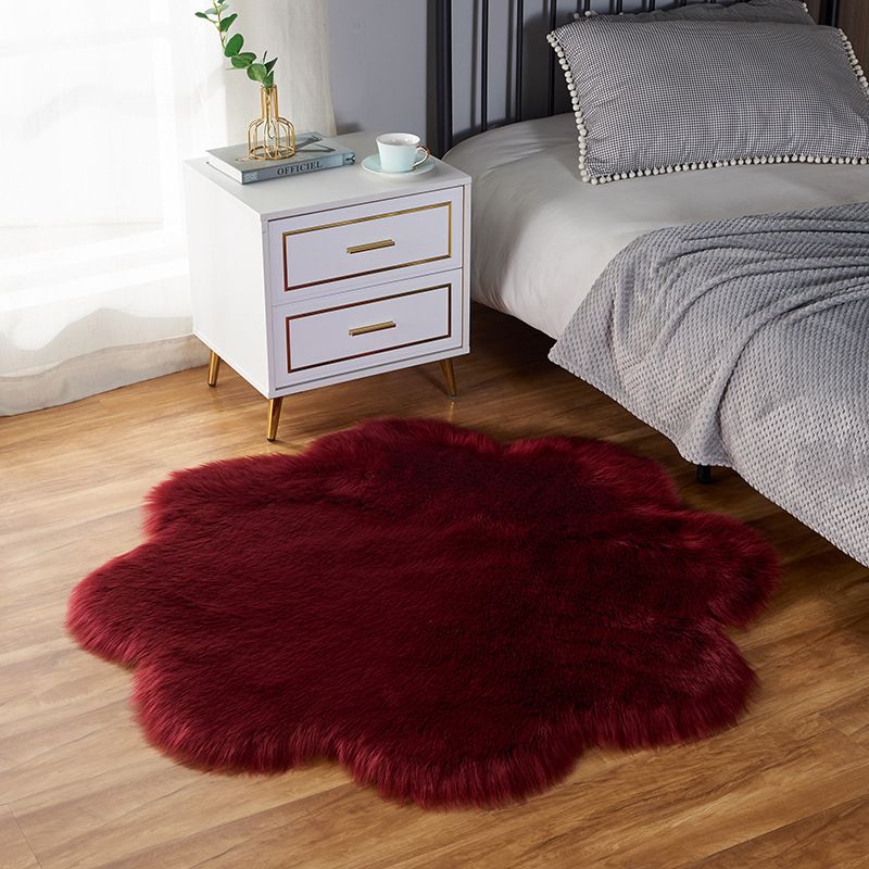 Mei Stylish - Super Soft Rabbit Fur Flower Design Carpet - Red