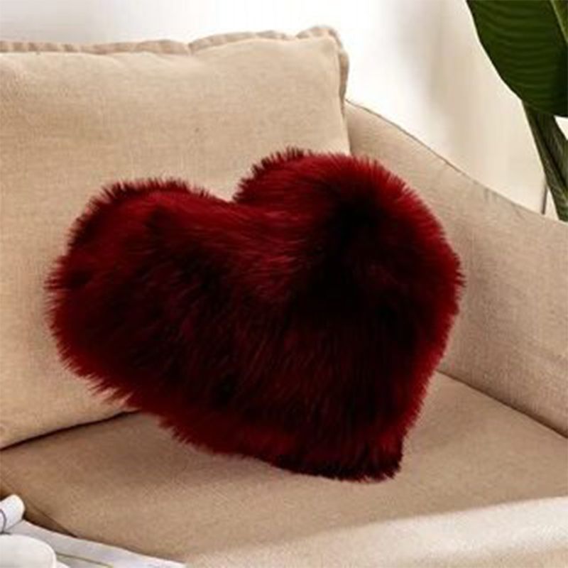 Mei Stylish - Rabbit Fur Double Side Plush Throw Pillow - Heart - Red