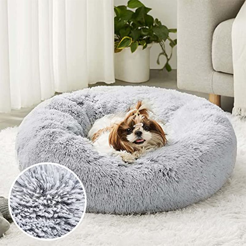 Mei Stylish - Round Cat & Dog Pet Bed Comfortable Plush Ultra Soft Cushion - Silver