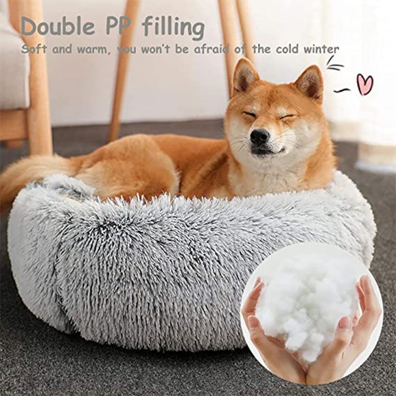 Mei Stylish - Round Cat & Dog Pet Bed Comfortable Plush Ultra Soft Cushion - Silver