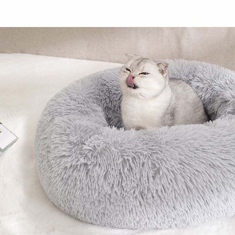 Mei Stylish - Round Cat & Dog Pet Bed Comfortable Plush Ultra Soft Cushion - Silver