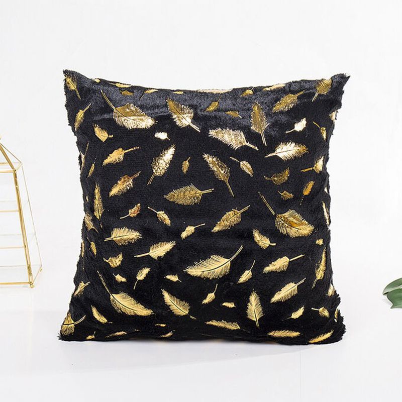 Mei Stylish - Feather Detail Square Throw Pillow Set - Black - 2 Pcs