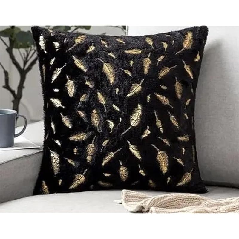 Mei Stylish - Feather Detail Square Throw Pillow Set - Black - 2 Pcs