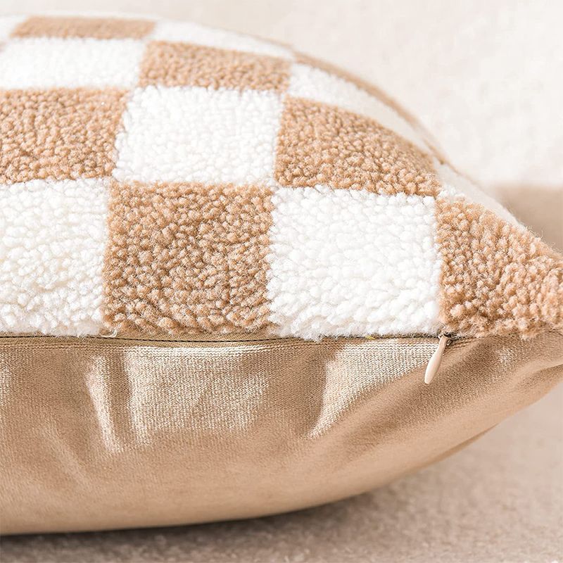 Mei Stylish - Sheep Fleece Throw Pillow - Light Brown/White