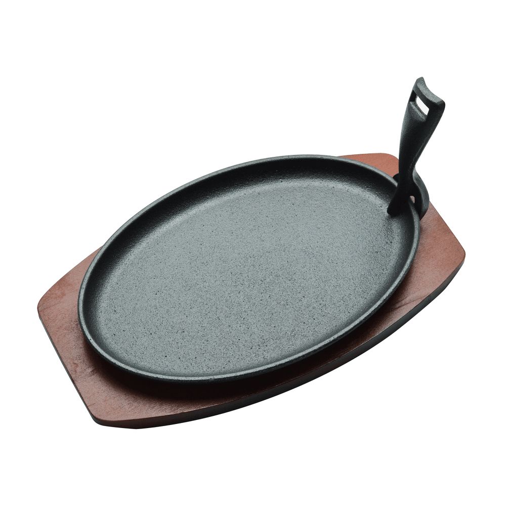 Kitchen Master - Oval Sizzler Tray With Holder - Black - Large