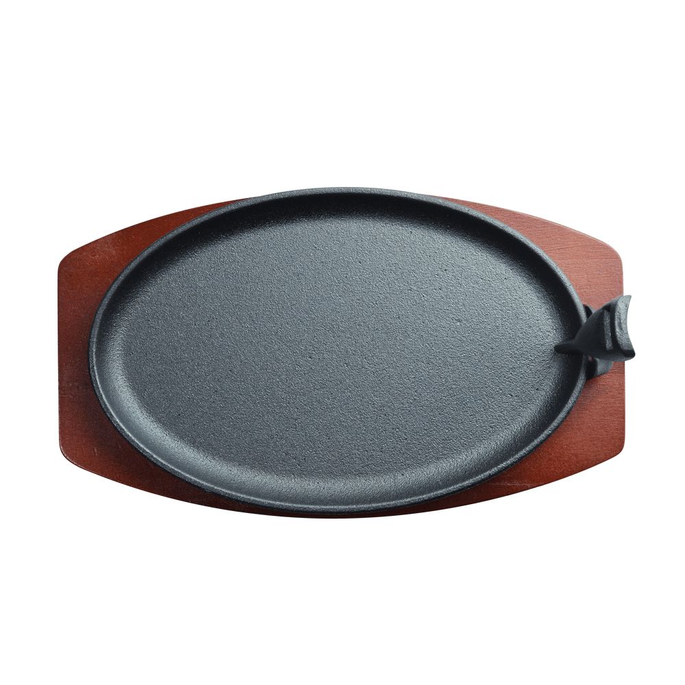 Kitchen Master - Oval Sizzler Tray With Holder - Black - Large