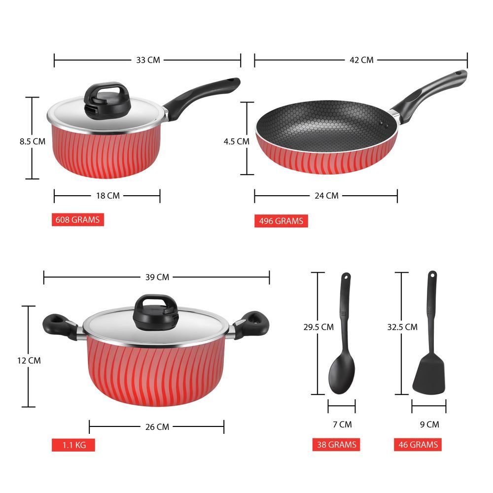 Kitchen Master - Cookware Set - Red - 7 Pcs