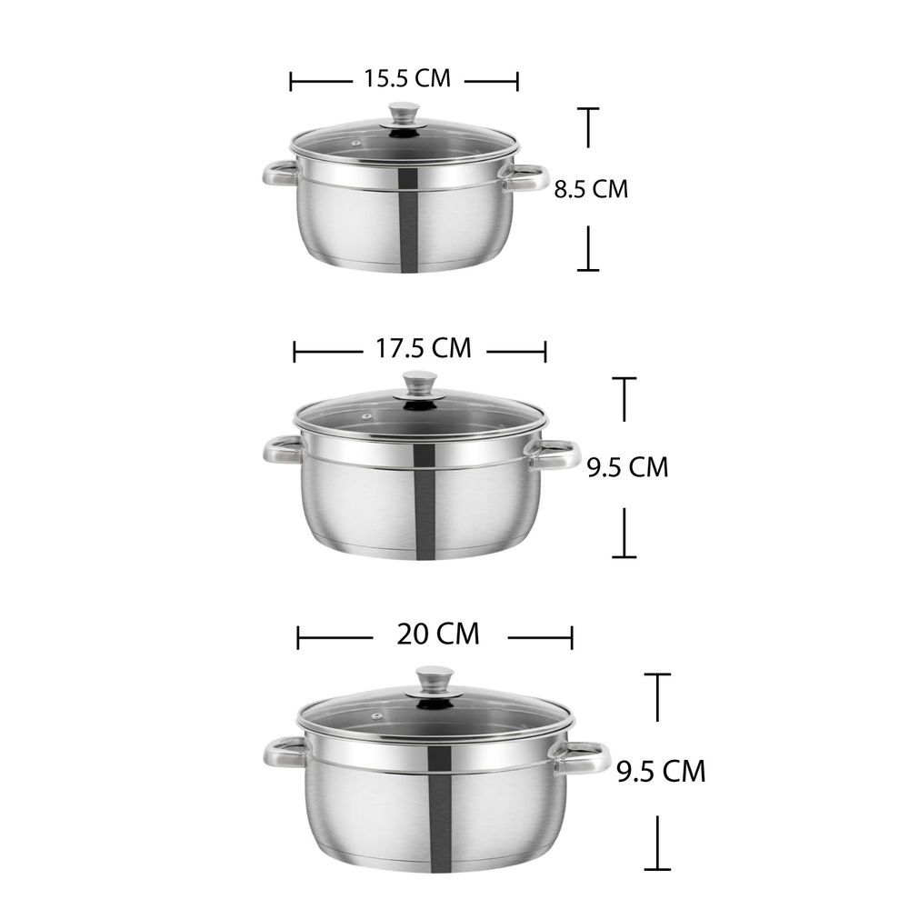 Vinod - Stainless Steel Cookware Set With Lid - 3 Pcs